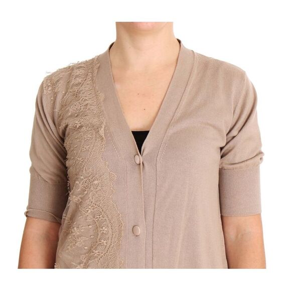 PINK MEMORIES Lace Detail Short Sleeve Cardigan Women Pink Sweaters - Picture 4 of 6